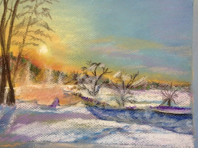 Winter's Sunset Pastel Drawing